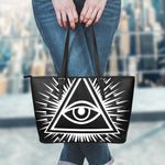 Black And White Illuminati Print Leather Tote Bag