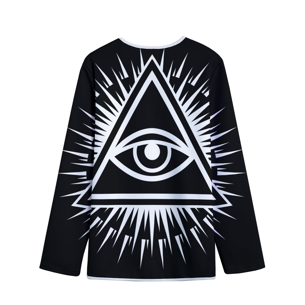 Black And White Illuminati Print Long Sleeve Short Coat