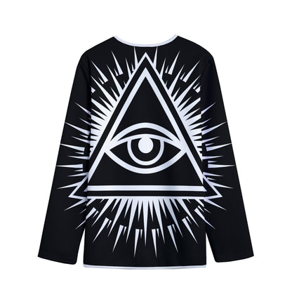 Black And White Illuminati Print Long Sleeve Short Coat