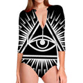 Black And White Illuminati Print Long Sleeve Swimsuit