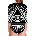 Black And White Illuminati Print Long Sleeve Swimsuit