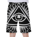 Black And White Illuminati Print Men's Beach Shorts