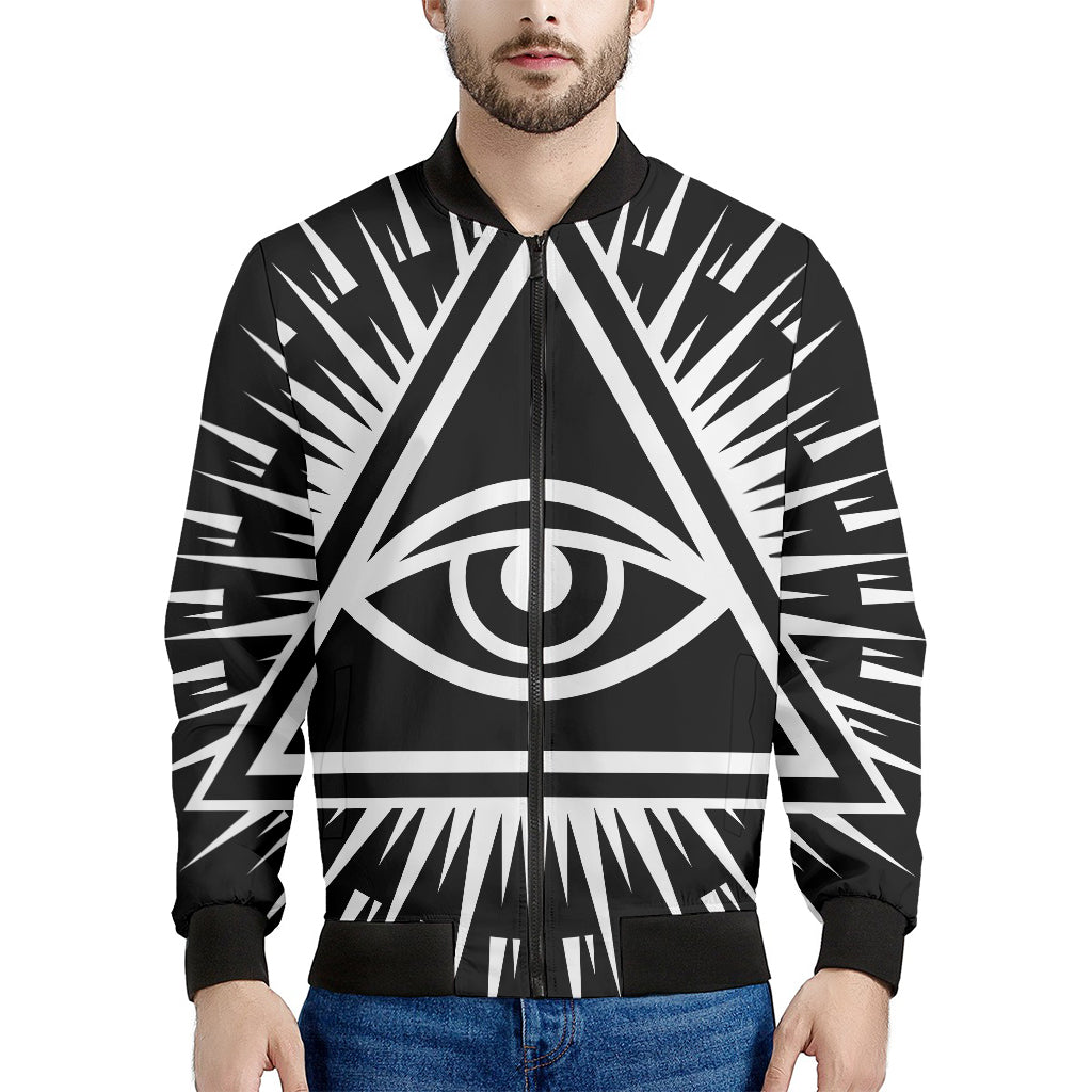 Black And White Illuminati Print Men's Bomber Jacket