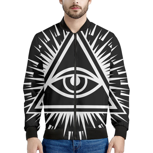 Black And White Illuminati Print Men's Bomber Jacket