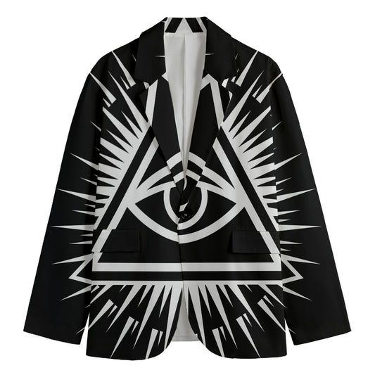 Black And White Illuminati Print Men's Cotton Blazer