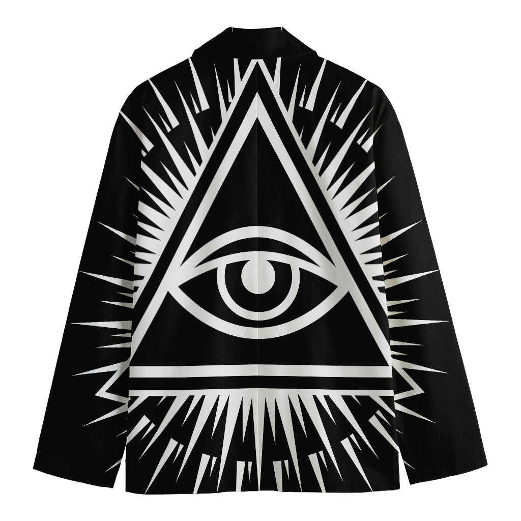 Black And White Illuminati Print Men's Cotton Blazer
