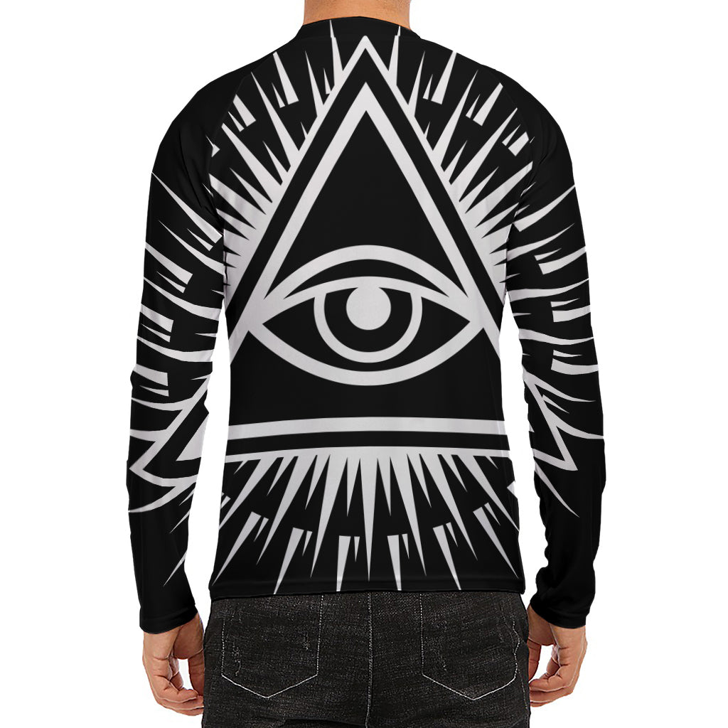 Black And White Illuminati Print Men's Long Sleeve Rash Guard