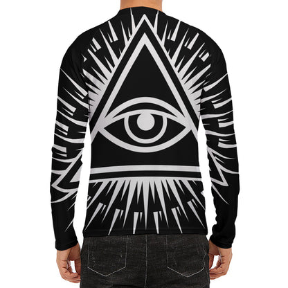Black And White Illuminati Print Men's Long Sleeve Rash Guard