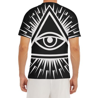 Black And White Illuminati Print Men's Short Sleeve Rash Guard