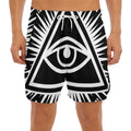 Black And White Illuminati Print Men's Split Running Shorts