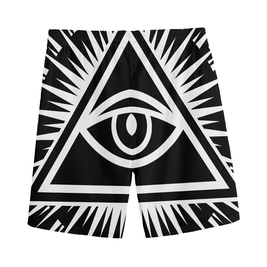 Black And White Illuminati Print Men's Sports Shorts