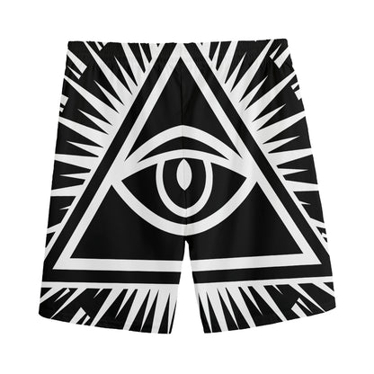 Black And White Illuminati Print Men's Sports Shorts