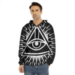 Black And White Illuminati Print Men's Velvet Pullover Hoodie