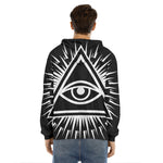Black And White Illuminati Print Men's Velvet Pullover Hoodie