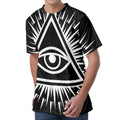 Black And White Illuminati Print Men's Velvet T-Shirt