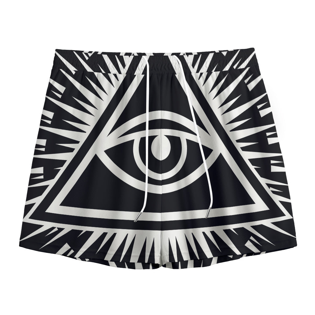 Black And White Illuminati Print Mesh Shorts