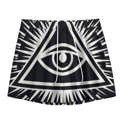 Black And White Illuminati Print Mesh Shorts
