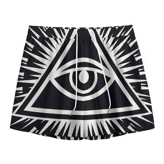 Black And White Illuminati Print Mesh Shorts