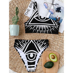Black And White Illuminati Print One Shoulder Bikini Top