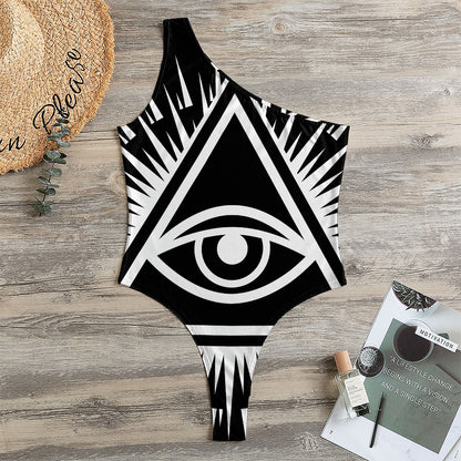 Black And White Illuminati Print One Shoulder Bodysuit