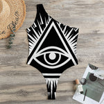 Black And White Illuminati Print One Shoulder Bodysuit