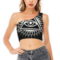 Black And White Illuminati Print One Shoulder Crop Top