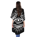 Black And White Illuminati Print Open Front Beach Cover Up