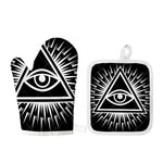 Black And White Illuminati Print Oven Mitt And Pot Holder Set