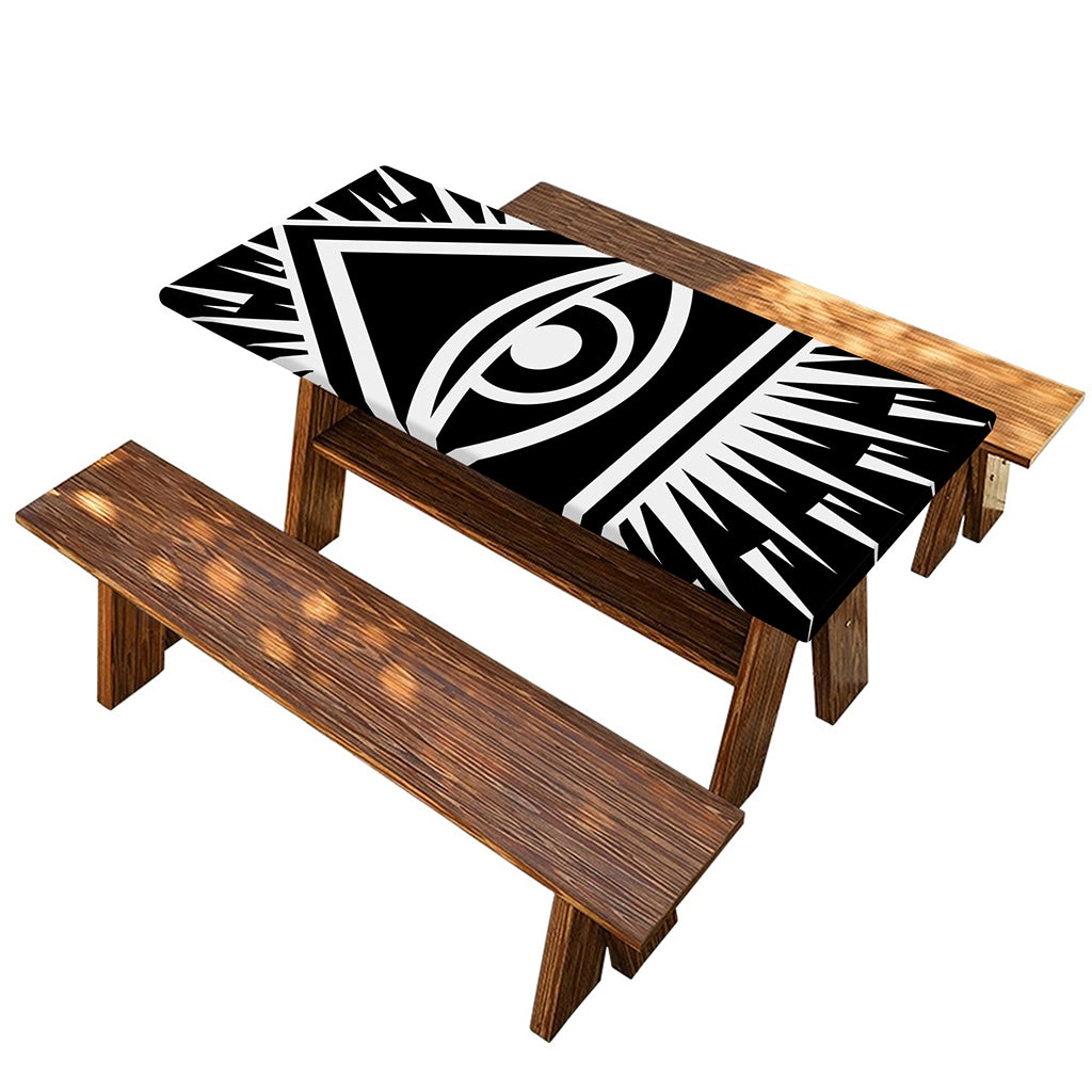 Black And White Illuminati Print Picnic Table Cover