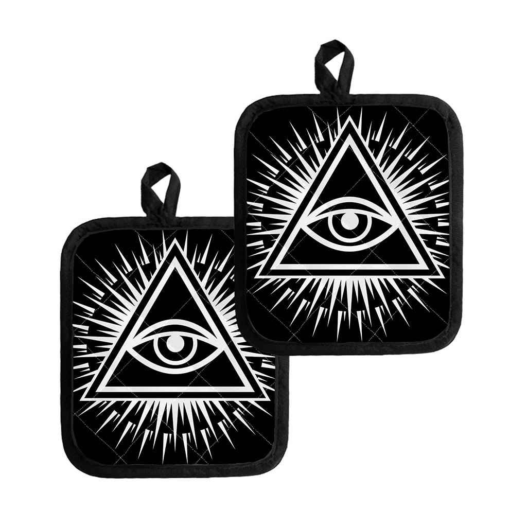 Black And White Illuminati Print Pot Holders