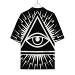 Black And White Illuminati Print Rayon Hawaiian Shirt