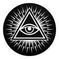 Black And White Illuminati Print Round Blanket
