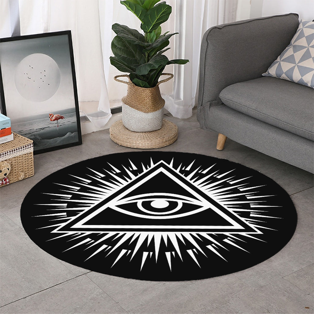 Black And White Illuminati Print Round Rug