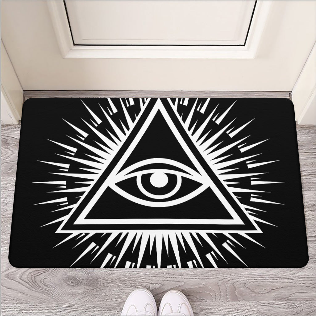 Black And White Illuminati Print Rubber Doormat