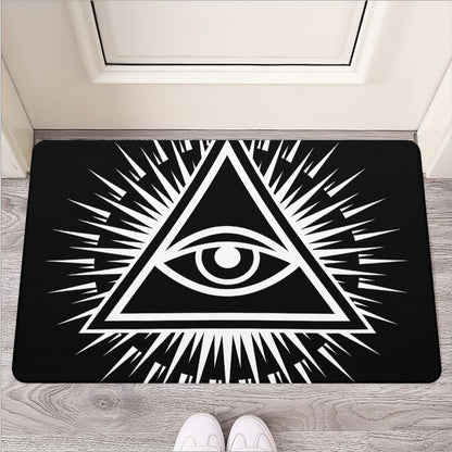 Black And White Illuminati Print Rubber Doormat