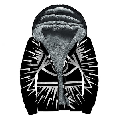 Black And White Illuminati Print Sherpa Lined Zip Up Hoodie