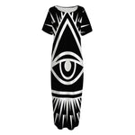 Black And White Illuminati Print Short Sleeve Long Nightdress