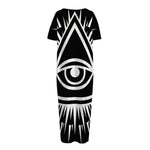 Black And White Illuminati Print Short Sleeve Long Nightdress