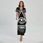 Black And White Illuminati Print Short Sleeve Maxi Dress