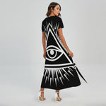 Black And White Illuminati Print Short Sleeve Maxi Dress