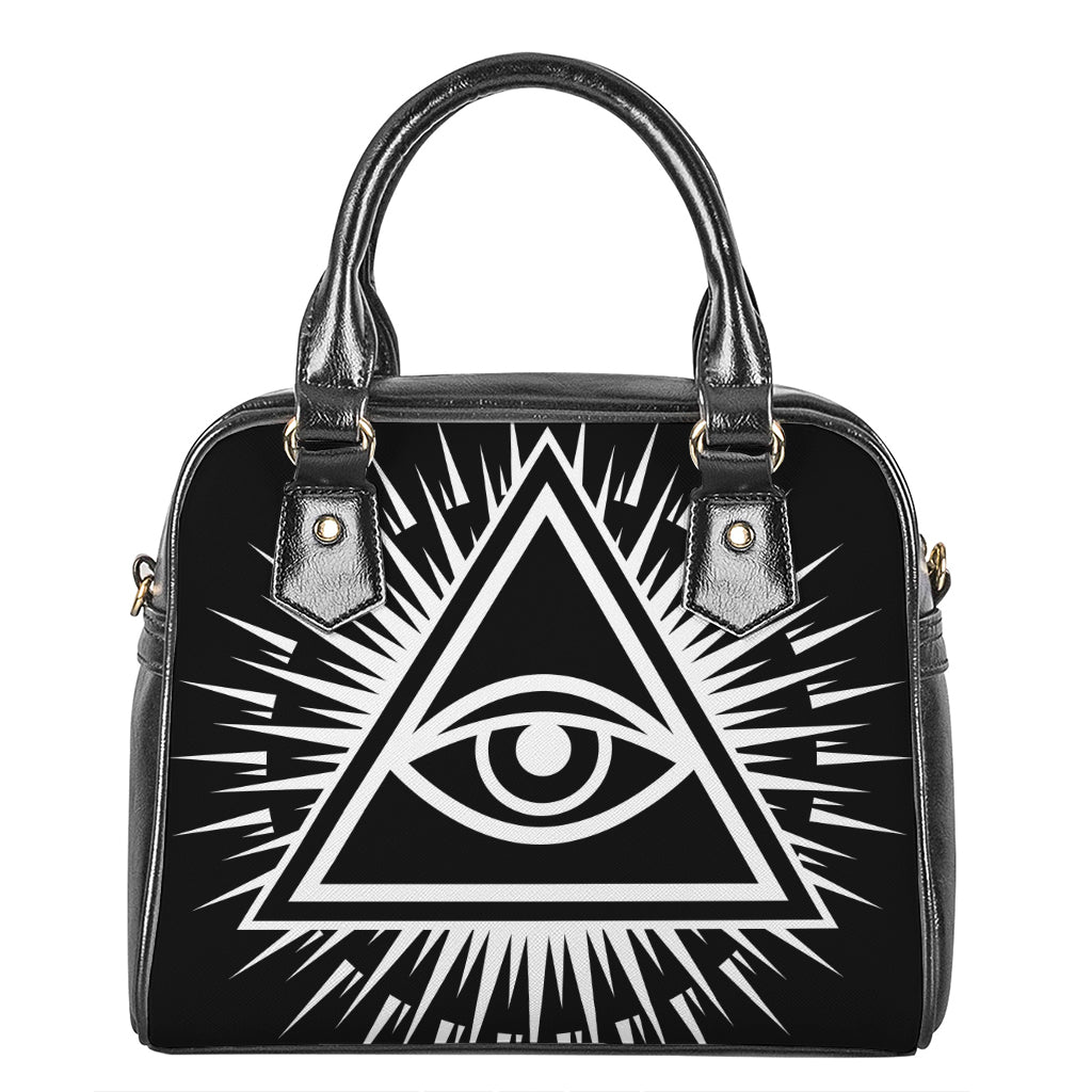 Black And White Illuminati Print Shoulder Handbag