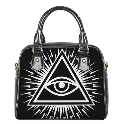Black And White Illuminati Print Shoulder Handbag