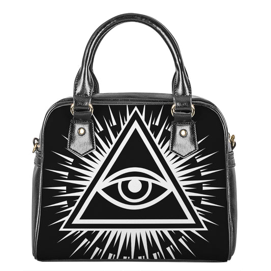 Black And White Illuminati Print Shoulder Handbag