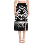 Black And White Illuminati Print Side Slit Midi Skirt