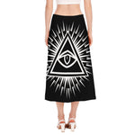 Black And White Illuminati Print Side Slit Midi Skirt