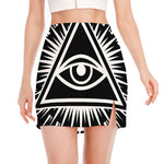Black And White Illuminati Print Side Slit Mini Skirt
