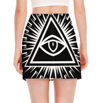 Black And White Illuminati Print Side Slit Mini Skirt