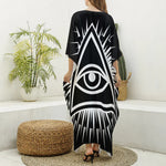 Black And White Illuminati Print Silk V-Neck Kaftan Dress