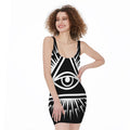 Black And White Illuminati Print Sleeveless Bodycon Dress