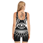 Black And White Illuminati Print Sleeveless One Piece Swimsuit